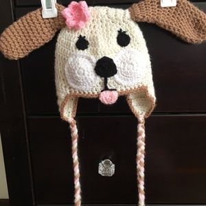 Crocheted Children’s Winter Hat Girly Dog Motif